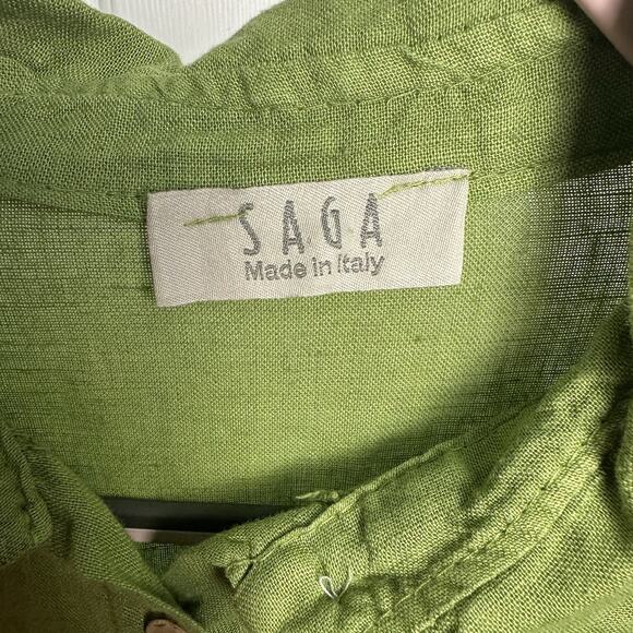 Saga 100% Linen One Size Boho Shirt Dress Pocket Lagonlook Large XL 1x Green - Picture 3 of 10